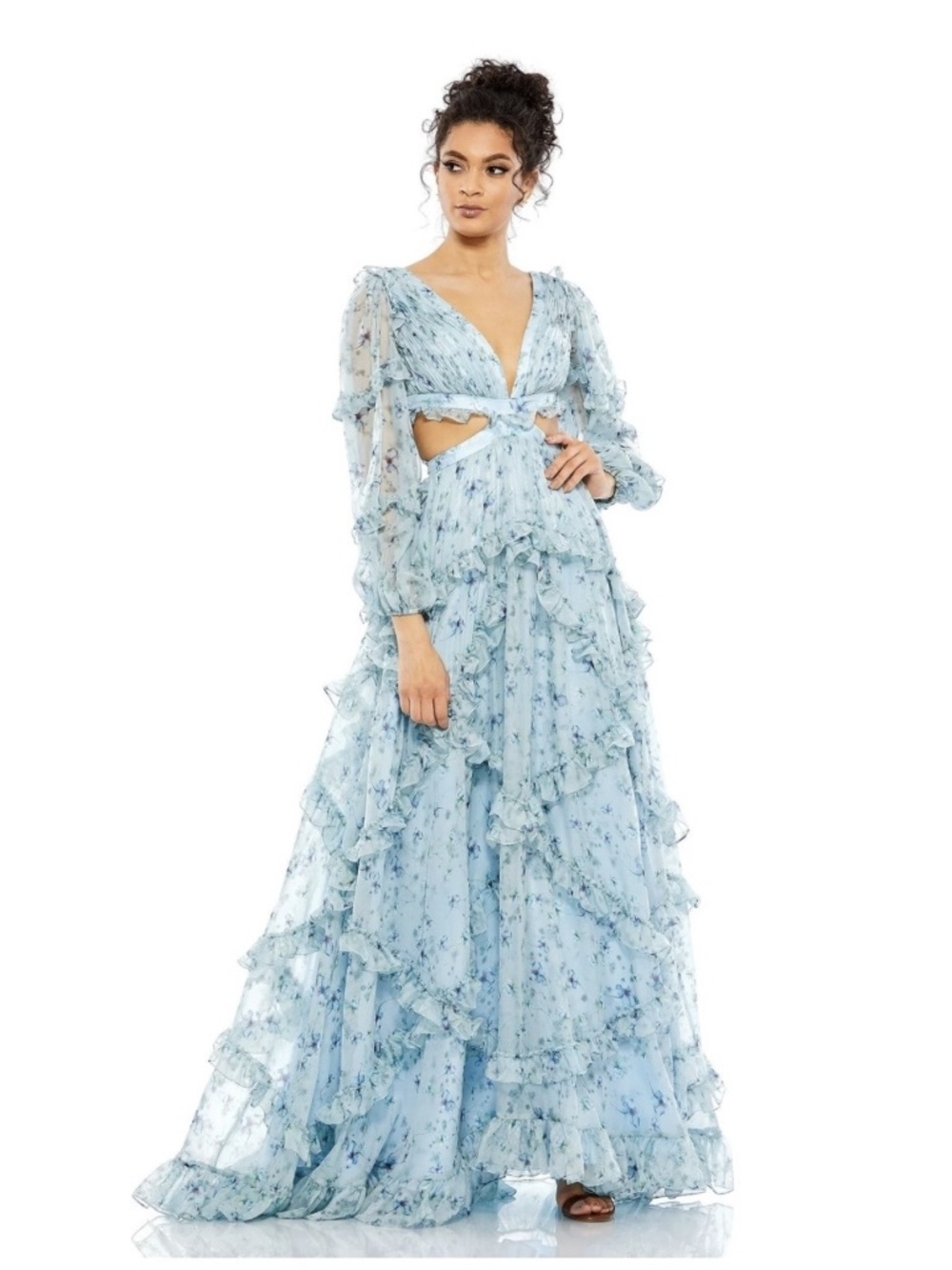 Mac Duggal Floral Gown with Cut Outs